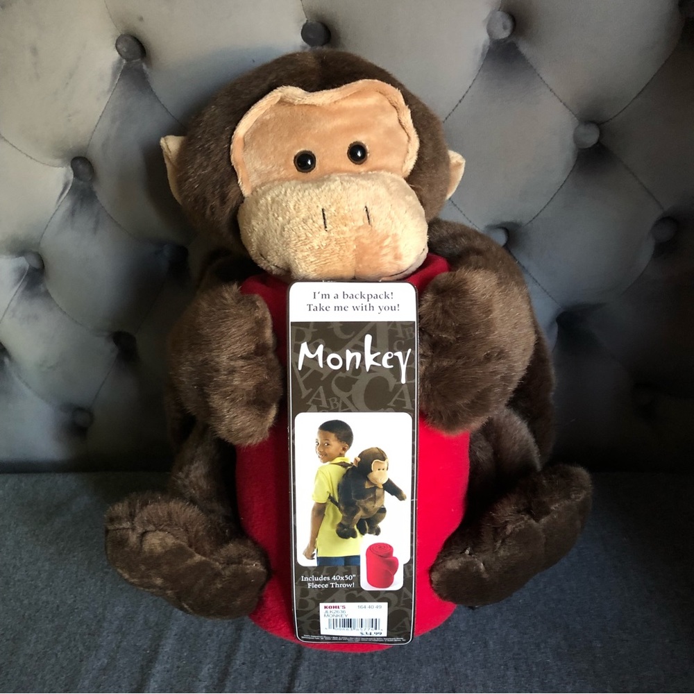 Kohl’s Monkey Backpack with Fleece Throw Blanket
